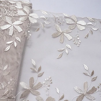 

1meter 21.5cm Width leaves floral embroidered lace trim khaki Mesh lace fabric Lingerie bra Dress decor clothes accessories Lace