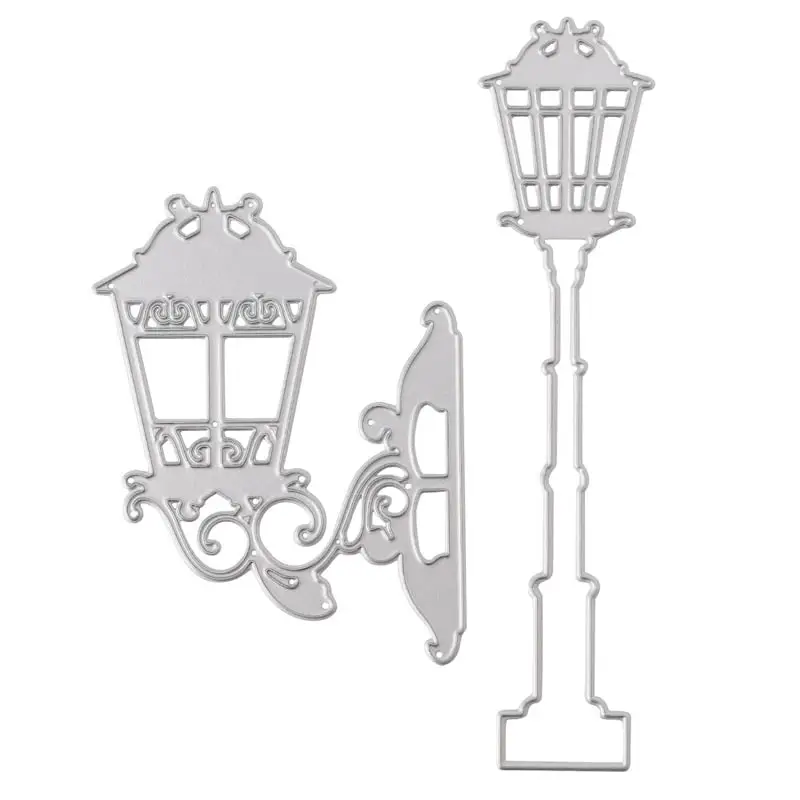 2X Street Lights Christmas Tree DIY Cutting Dies Novelty Stencil Craft Album Scrapbooking Paper E65B - Color: 2X Street Lights