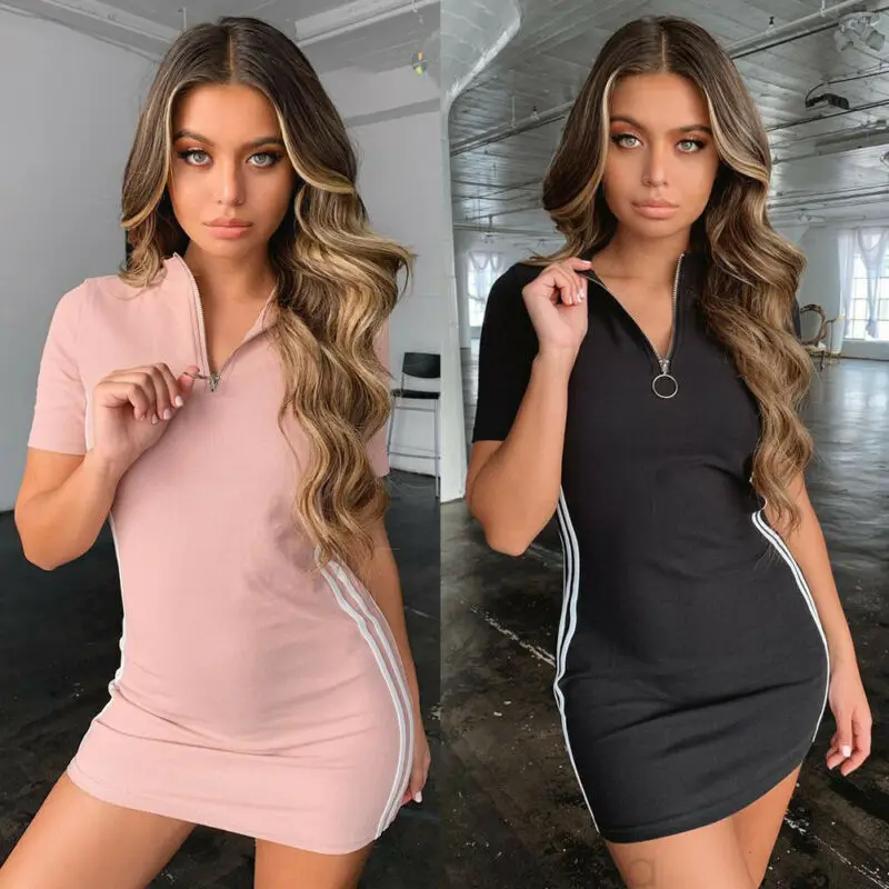 Новейшая модель; платье для тенниса летние Для женщин для отдыха Мода Горячие продажи U Форма сбоку в полоску спортивная одежда с застежкой "молния" платье для тенниса, наряды