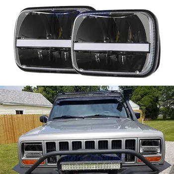 

5X7 Inch H4 LED Square Headlamp With White Daytime Running Light Yellow Turn Signal For Truck FLD 7"*6" Rectangular Headlights