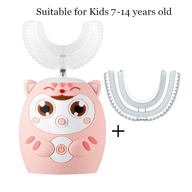 Cepillo de dientes eléctrico sónico inteligente para niños, con forma de U, 360 grados, automático, con bonito patrón de dibujos animados