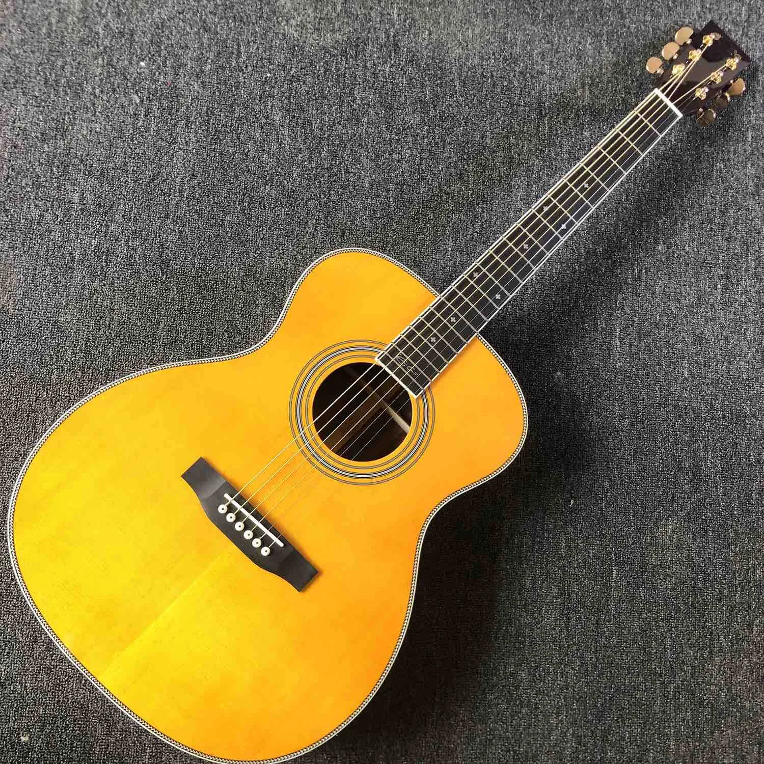 На заказ Grand Solid spruce Top OM Body Type акустическая гитара с эквалайзером Fishbone Binding | Спорт