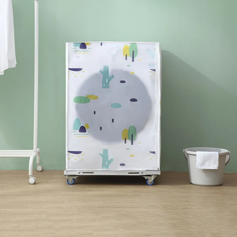 

Top/Front Road Printing PEVA Sunscreen Dust Proof Cover Washing Machine Cover Waterproof Case Washing Machine Protective Dust