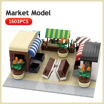 

2020 Market Architecture City Street View Retail Store MOC Building Blocks Shop Model Scene DIY Toys for Children Xmas Idea Gift