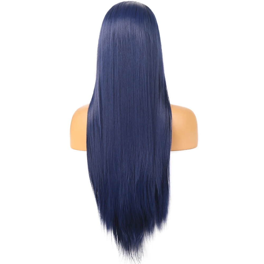 Dianteira do Laço Sintético com Parte do Meio Perucas de Cabelo de Fibra de Alta Fanxiton Peruca Reta Ombre Azul Escuro Cor Temperatura 5 do laço sintético com parte do meio