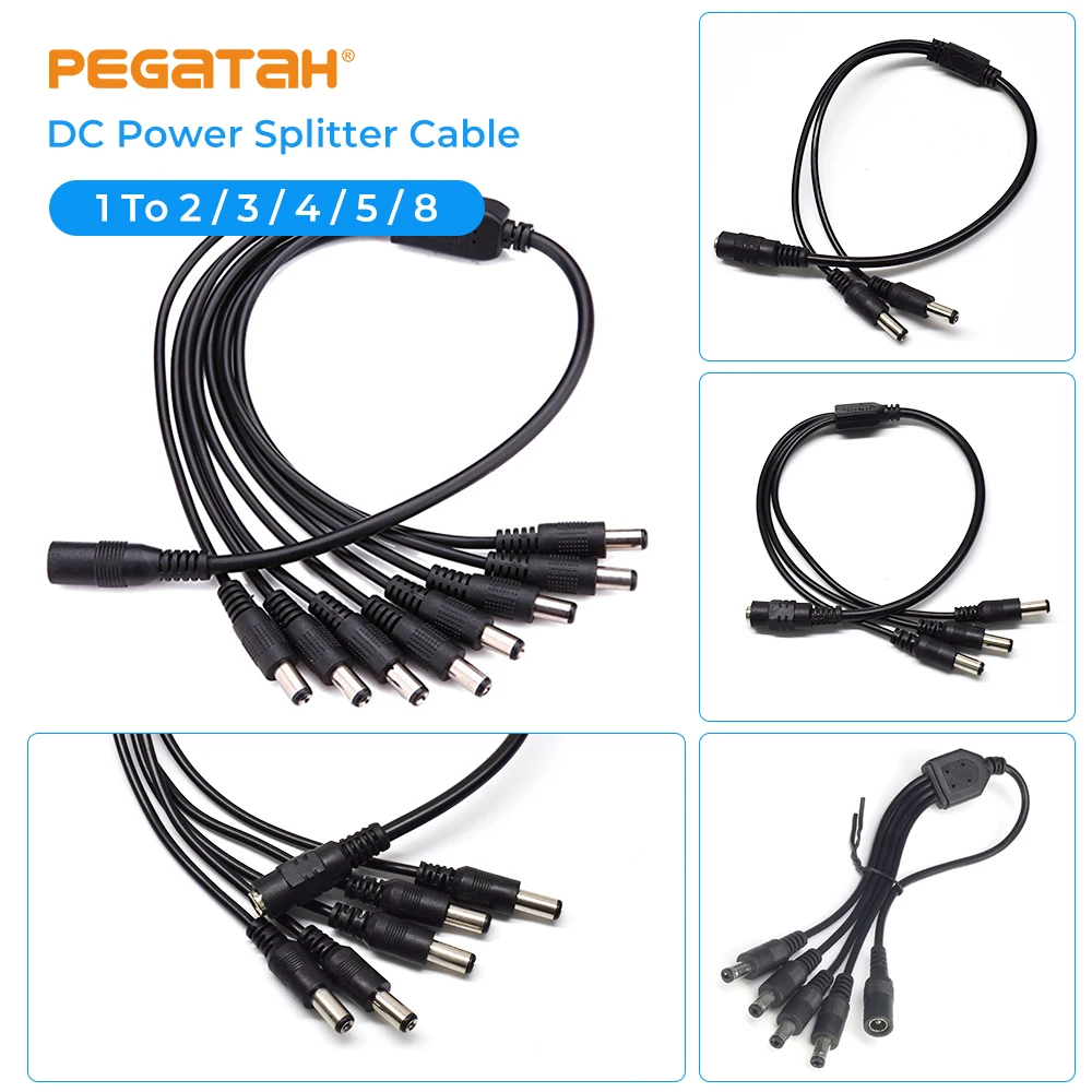 Divisor de energía DC cable para la seguridad de cctv conector de adaptador macho DC hembra a 2/3/4/5/8 adaptador de Cable divisor de conector