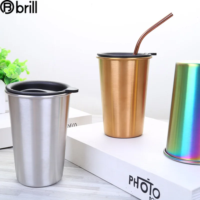 

304 Stainless Steel Mug Solid Color Straw Vacuum Cup Straight Milk Tea Mug Coffee Cup with Lid Canecas Cafe Criativas Mugs Gift