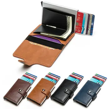 

Credit Card Holder Wallet Men Women Metal RFID Vintage Aluminium Bag Crazy Horse PU Leather Bank Cardholder Case New