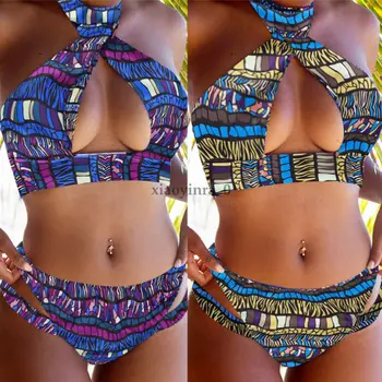 

New Stylish 2020 Women Swimwear Bandage Bikini Set Sexy Ethnic Stripe Bikini Push-up Padded Ladies Bra Bathing Suit Swimsuit