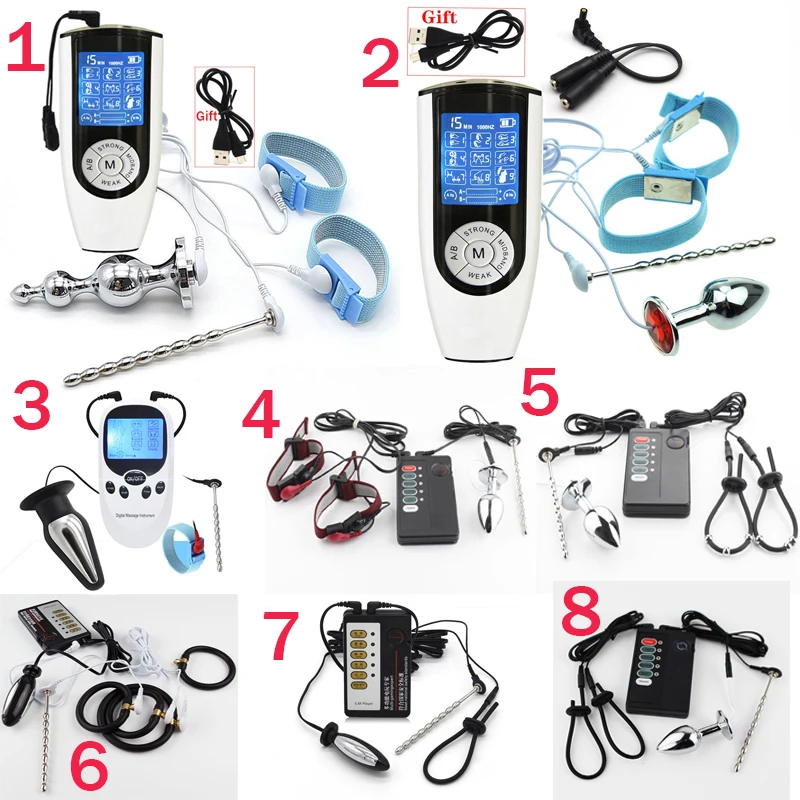Electric Shock Kit Anal Plug Vibrator Penis Stimulation Ring Urethral Catheter Sound Dilator Masturbator Strong Sex Toys For Men electro sex toys electric sex toys penis rings