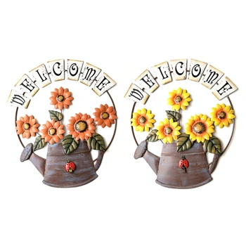

Vintage Metal Sign Hanging Sunflower Watering Can Design Froot Door Hang