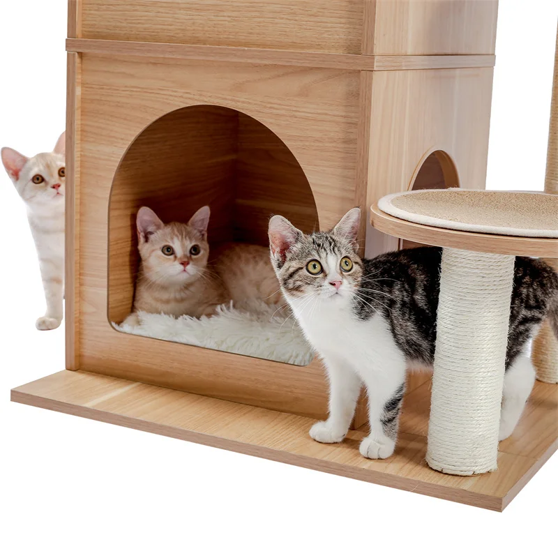 Modern Cat Tree Wooden Multi-Level Tower