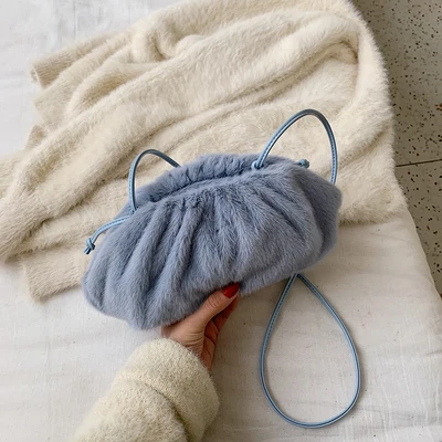 Blue TOYOOSKY, теплые плюшевые брендовые дизайнерские сумки через плечо для женщин, сумки, сумка в виде облака пельменей, вечерняя сумка, сумки в складку - Color: Blue