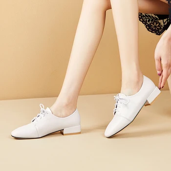 

College sweet style comfortable round toe pumps fashion lace-up black white apricot low heel thick with women's shoes big size