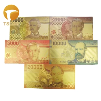 

New Chile Gold Banknote Set 5pcs Colored 1000-20000 Pesos Gold Note