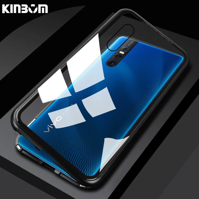 

KINBOM Magnetic Adsorption Case for Vivo x21 V11 Pro V9 X9 Metal Transparent Tempered Glass Cover for Vivo V11i Y17 Y95 X20 case