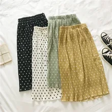 Droppingship Women Skirts Polka Dot Midi Long Summer Fashion Korean Kawaii Pleated School Sun Skirt Female Faldas