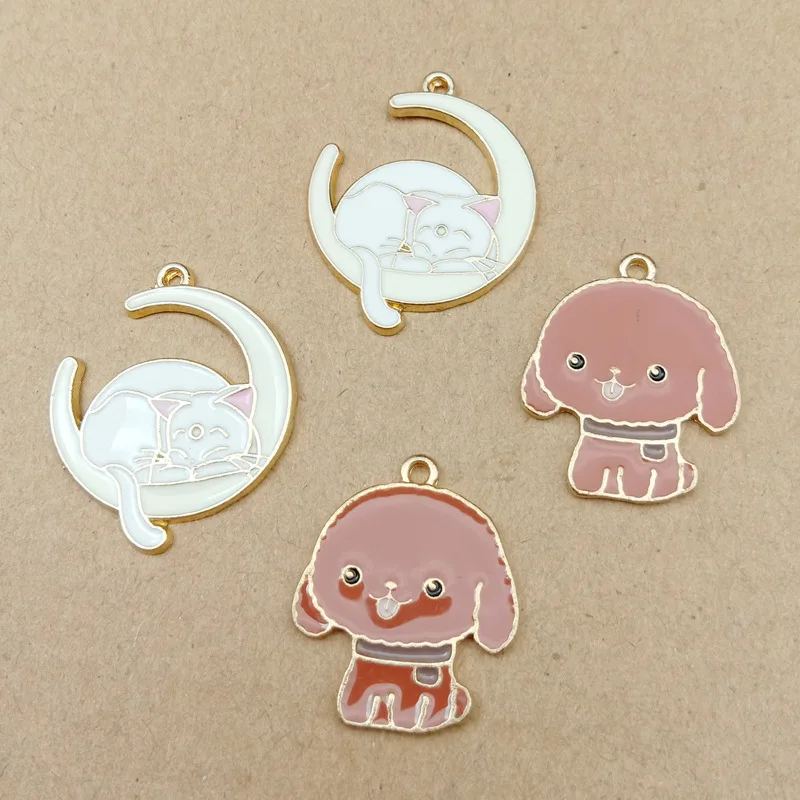

New Kawaii Animal Charms 50pcs/Lot Drip Oil DIY Jewelry Findings Enamel Gold Tone Metal Alloy Earring Dog Cat Floating Pendants