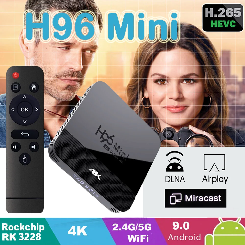 RK3228 4K Смарт ТВ приставка Android 9,0 h96 мини медиаплеер Google Assistant мини приставка h96 MAX 2G/16G Bluetooth двойной wifi
