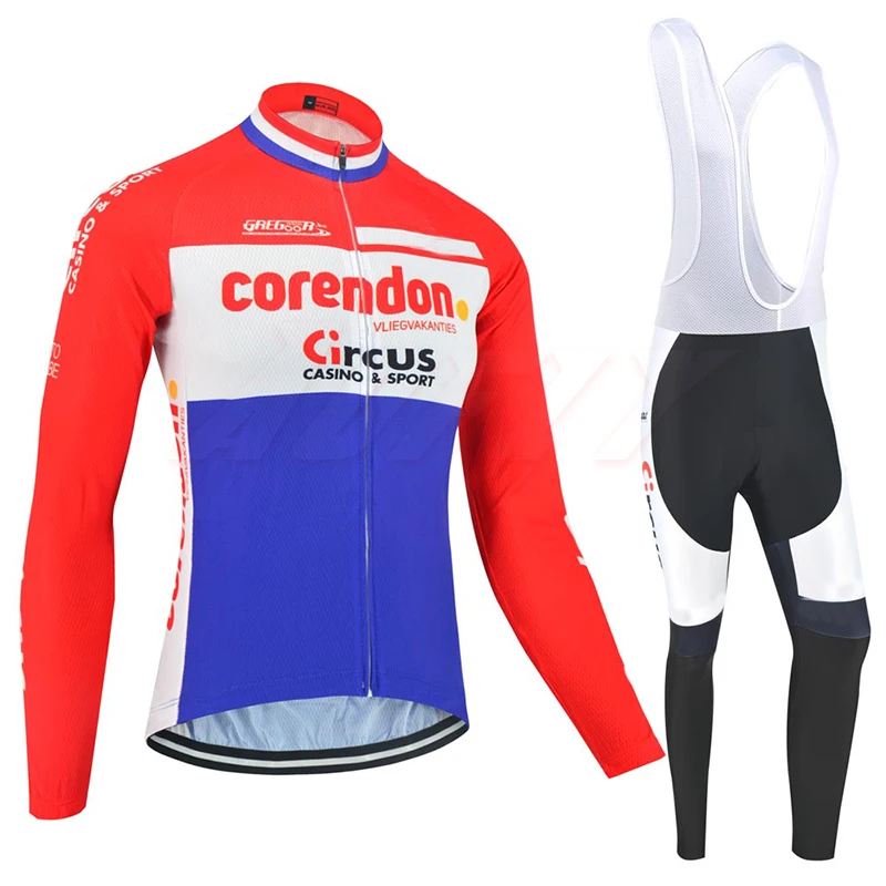 Весна, команда Corendon, с длинным рукавом, для велоспорта, Джерси, велосипедные штаны, набор, мужские, Ropa Ciclismo, дышащие, крутые, для велоспорта, Майо, кюлот - Цвет: Thin white suit