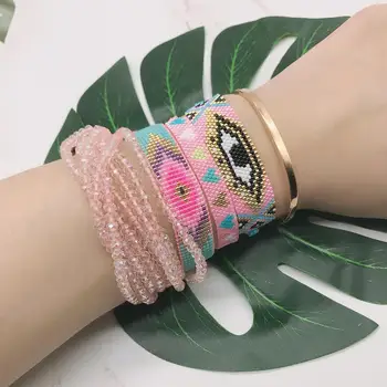 

BLUESTAR Boho Turkish Eye MIYUKI Bracelet Evil Eye Femme Pulseras Mujer Moda Heart Handmade Woven Loom