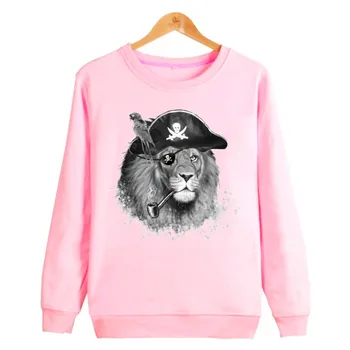 

King White/ Pink Autumn Hoodies Sweatshirts Comfortable Top Print Fashion High Quality Loose of Lion Caplesssweatshirt Men Women