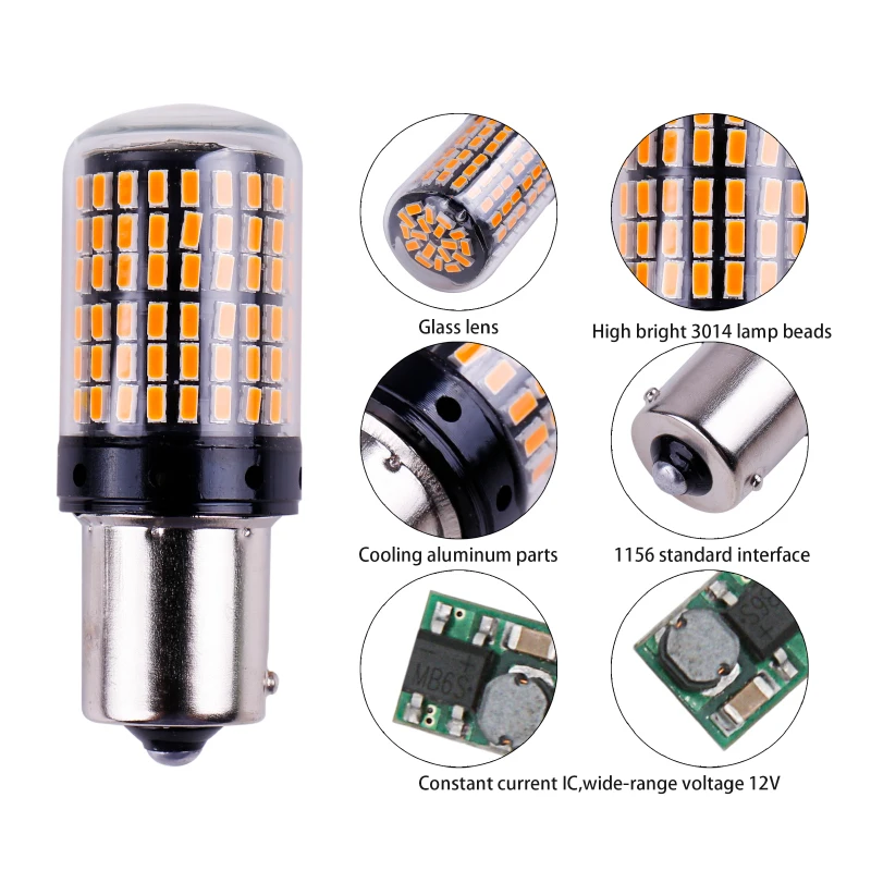 1x 3014 144smd CanBus S25 1156 BA15S P21W LED BAY15D BAU15S PY21W lamp T20 LED 7440 W21W W215W led Bulbs For Turn Signal Light (6)