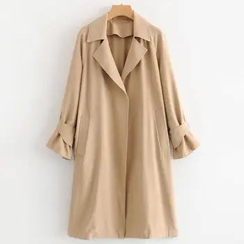 

Women Trench Coat Windbreaker Solid Autumn Long Coats Lady Trench Streetwear Outwear