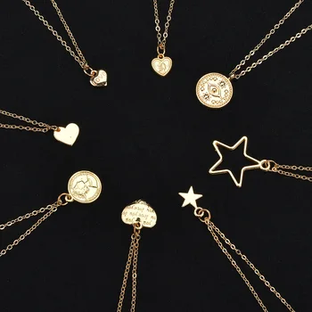

Abdoabdo Retro Collier Heart Necklace Nameplate Initial Necklace Alloy Simple Pendants Necklaces Choker Clavicle Chain Gold