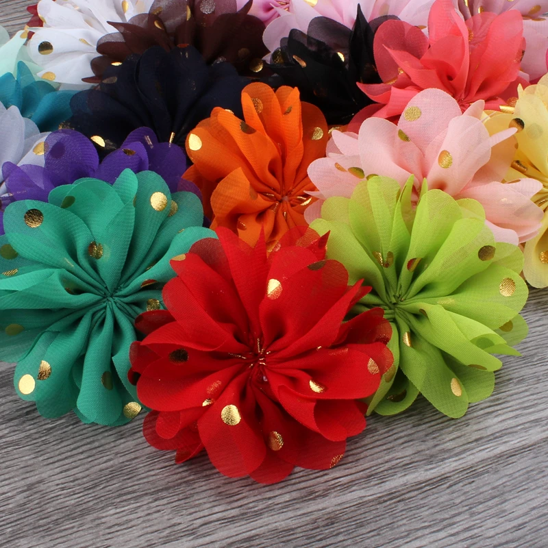 10 шт., 7,5 см, 2,9 дюйма, Модный золотой пышный цветок, аксессуары для волос, балерина, шифоновые Цветочные украшения для свадебного букета