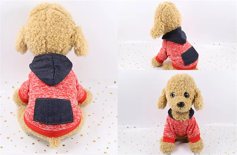 Зимние теплые Pet Одежда с принтом в виде собак Мягкий хлопок комплект из двух ног толстовка с капюшоном для маленькие собачки Чихуахуа Мопс свитер Костюмы пальто для щенка куртка