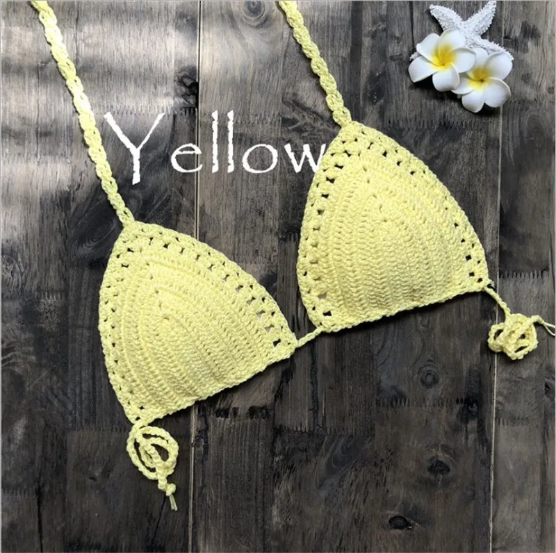 yellow Vertvie, Женский вязаный бикини, топ, цельный раздельный купальник, Холтер, кружевной бюстгальтер, сексуальный укороченный топ, пляжная одежда, Женский Монокини - Цвет: yellow