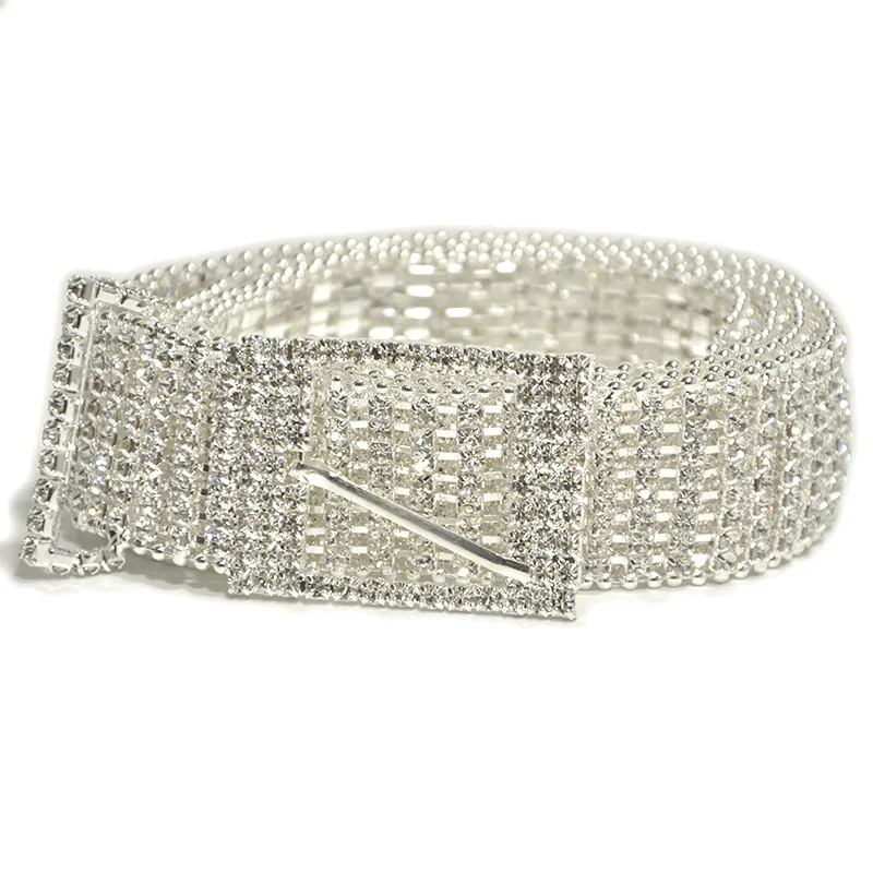 Роскошные 8 рядов Полный Стразы Ширина 3,5 см поясные ремни для женщин со стразами Кристалл цепь невесты широкий глянцевый золотистый Серебристый пояс