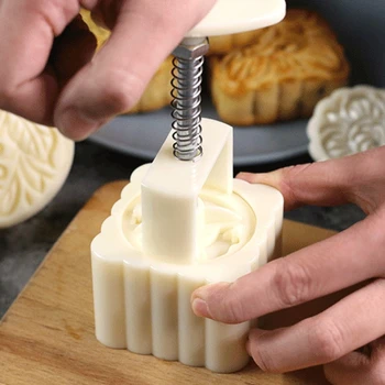 

5Pcs Stamps 50g Square Flower Moon Cake Mold Mould Pastry Mooncake Hand DIY Tool