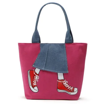 

2020 Travel Denim Shoulder Bags Women's New Casual Leg Shoe Printed Tote Handbag Jean Travel Shopping Bags Mochila Bolsa