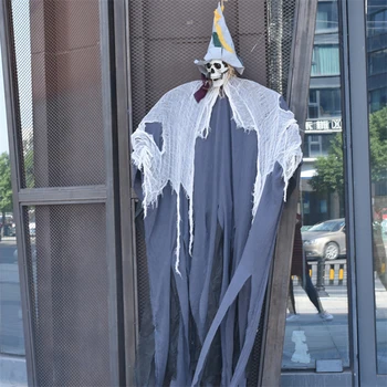 

2M Big Haunted House Hanging Ghost Halloween Decoration Horror Props Voice Control Creepy Skeleton Hanging Grim Reaper Bar Decor