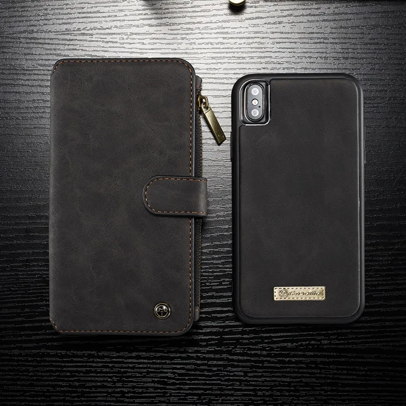 

CaseMe Leather Wallet Case for Iphone SE 6 7 8 Plus Zipper Flip Cover Card Slot Separable Phone Bag for Iphone X XR XS 11Pro Max