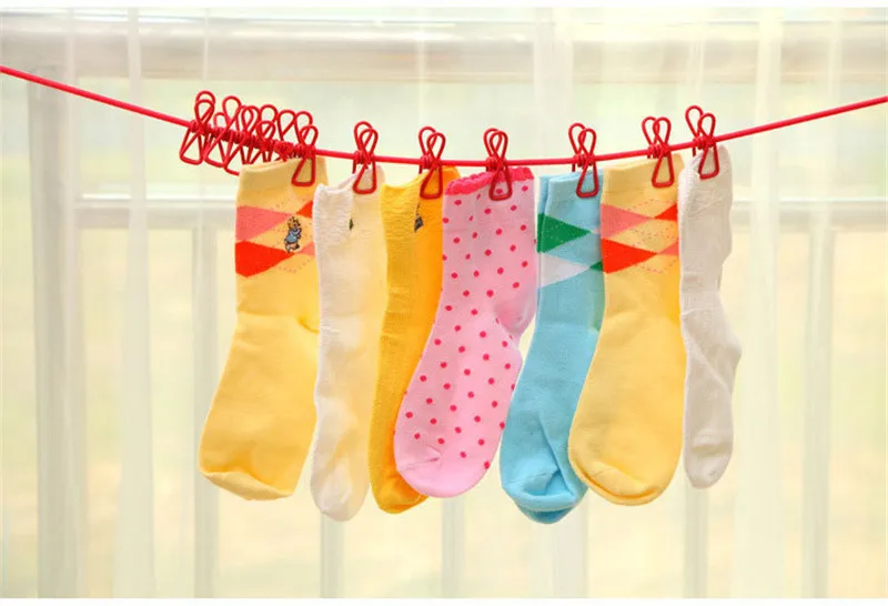 Creative Windproof Clotheslines 12 Clips Socks Underwear Portable Clothes Hanger Practical Retractable Laundry Drying Supplies