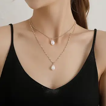 

Bohemian Multi Layer Imitation Water Drop Pearl Choker Necklace Collar Statement Long Chain Necklace Women Jewelry Party Gifts