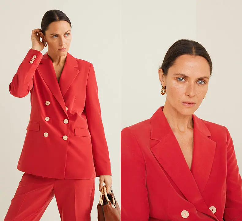 

Western Style 2019 Autumn New Style Solid Color Slim Fit Double Breasted Suit WOMEN'S Coat D24109