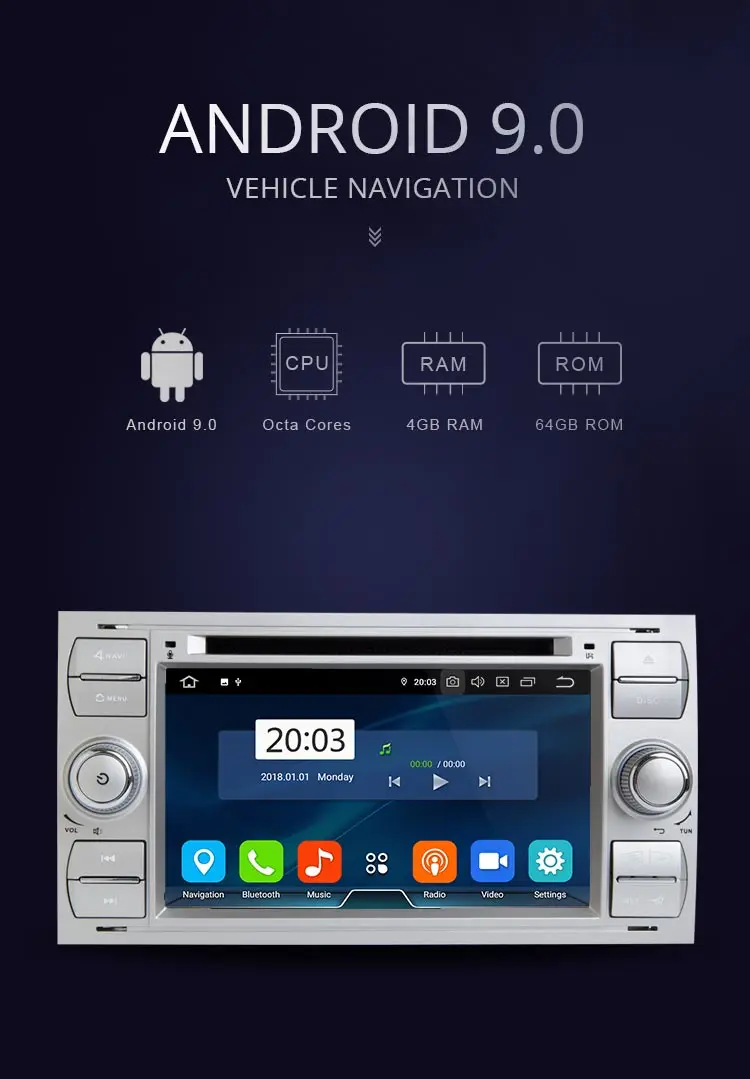 Sale JDASTON Android 9.0 Car Multimedia Player For Ford FOCUS MONDEO S-MAX C-MAX Kuga GPS Navigation Radio Stereo DVD CD WIFI 4G+64G 0