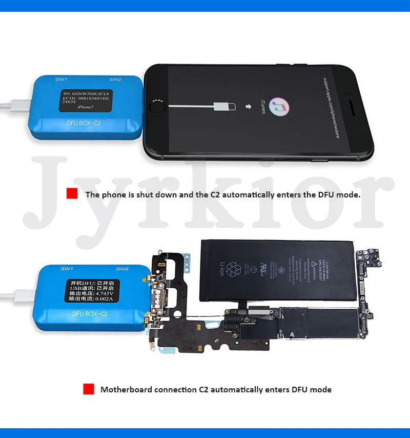 JC DFU BOX C2 for iPhone Motherboard One Key DFU iOS Restore/Booting SN/ECID Reader USB Current/Voltage Detector