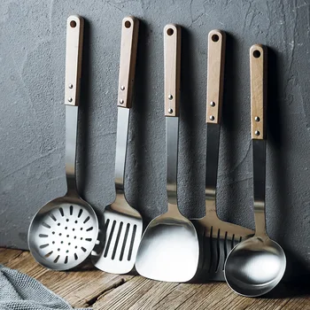 

Nordic Style Kitchen Cooking Utensil Cookware Stainless Steel Non-Stick Spatula Spoons Ladle Colander Skimmer Kitchenware Tool
