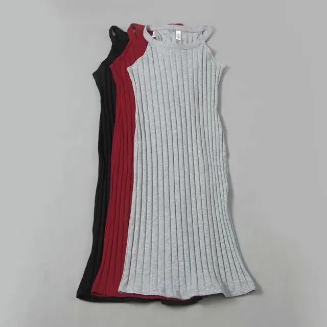 

18 Western Style WOMEN'S Dress Ultra-stretch Sunken Stripe Vest Skirt round Neck Cutting Shoulder Slim Fit Jersey Dress Short Sk