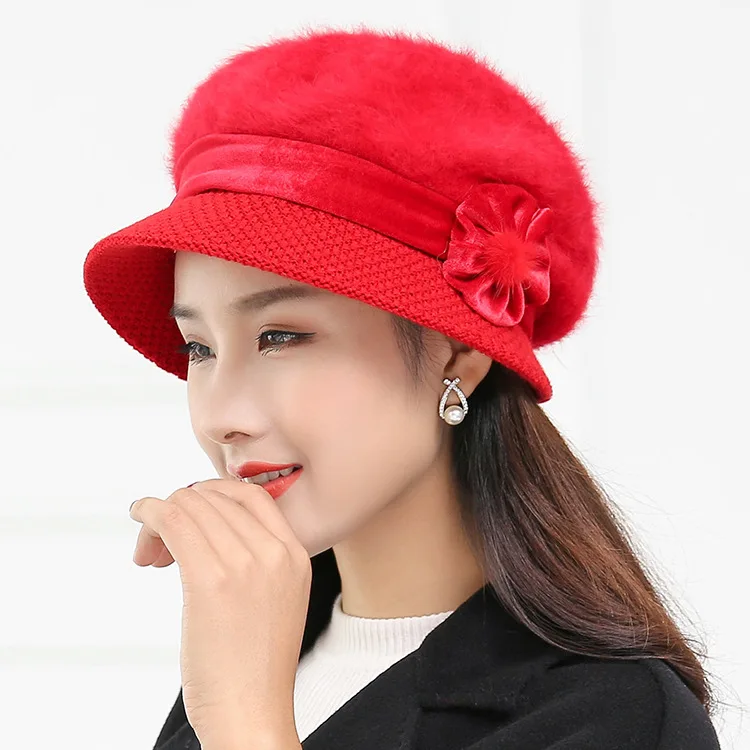 Rabbit Beret Hat Woman Autumn Winter Ladies Beanies Beret Knitted Wool Hat Berets Caps for Women