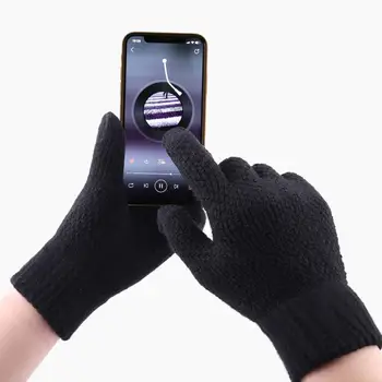 

Men Winter Solid Color Full Finger Touch Screen Warm Fleece Lined Warm Knitted Gloves Women Men Mitten Hiking Gloves 4 Colors