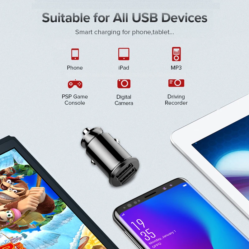 Мини USB Автомобильное зарядное устройство для iPhone X 8 7 6 Быстрое Автомобильное зарядное устройство двойной USB телефон зарядное устройство адаптер в автомобиле для samsung Xiaomi huawei