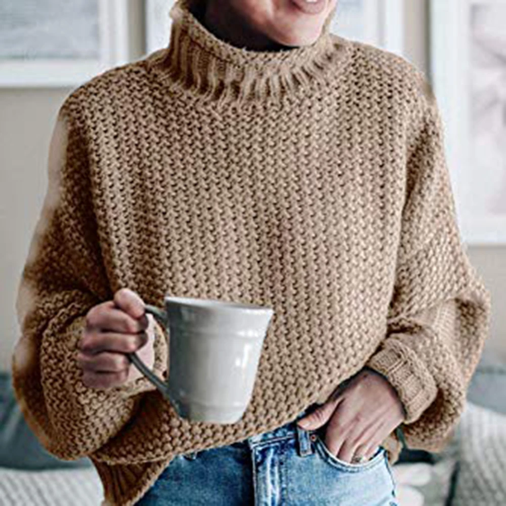 Хаки водолазка женский свитер осень зима длинный рукав джемпер вязаный Свободный пуловер женский зимний теплый женский свитер