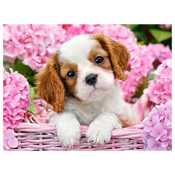 

5D DIY Resin Drill Embroidery Dog Flower Basket Diamond Cross Stitch Full Square Diamond Home Decor