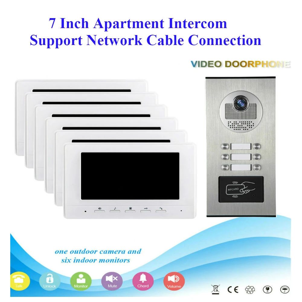 wireless door intercom SmartYIBA 7"Apartment Video Call Doorbell Doorphone Network Cable Connect Video Intercom RFID Camera For 2 to 6 Units Rooms door video intercom